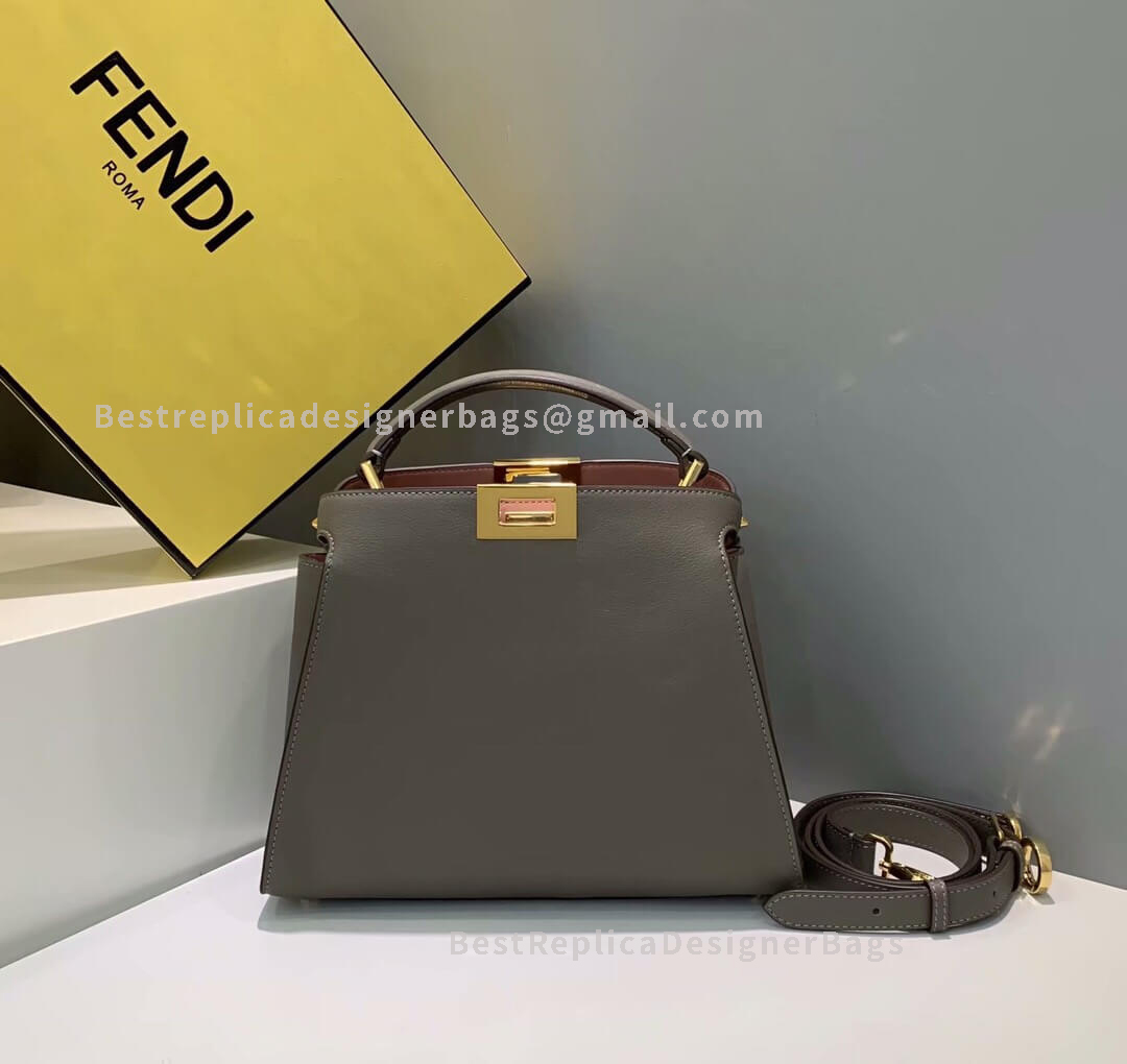 Fendi Peekaboo Iconic Essentially Grey And Nude Leather Bag 302